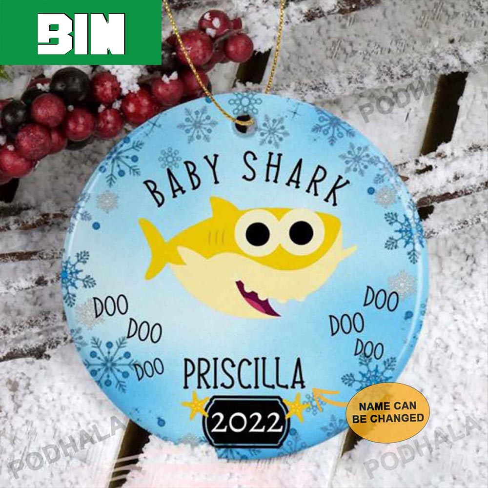 Personalized Family Custom Name Yellow Baby Shark Ornament