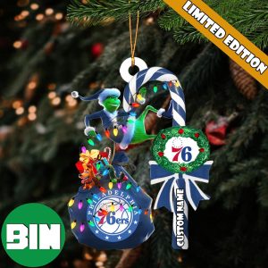 Philadelphia 76ers NBA Custom Name Grinch Candy Cane Tree Decorations Christmas 2023 Ornament