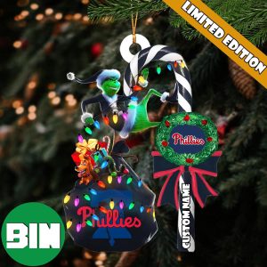 Philadelphia Phillies MLB Custom Name Grinch Candy Cane Tree Decorations Xmas 2023 Gift Christmas Ornament