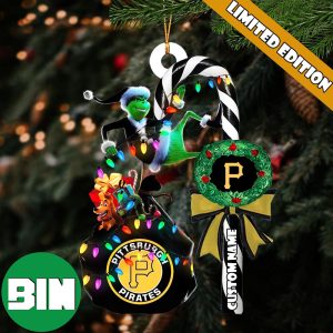Pittsburgh Pirates MLB Custom Name Grinch Candy Cane Tree Decorations Xmas 2023 Gift Christmas Ornament
