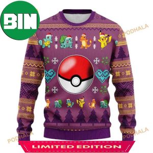 Purple Pokemon Anime Ball Ugly Xmas Wool Sweater