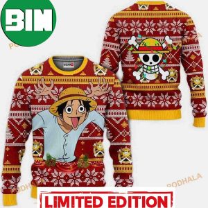 Reindeer Luffy One Piece Anime Snowflakes Pattern Xmas Ugly Christmas Sweater