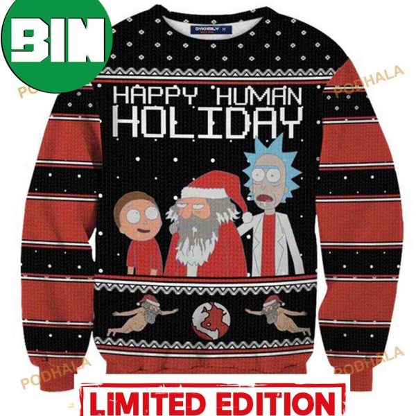 Rick And Morty Happy Human Holiday Ugly Christmas Sweater