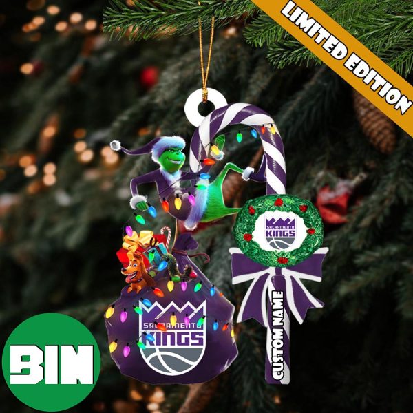 Sacramento Kings NBA Custom Name Grinch Candy Cane Tree Decorations Christmas 2023 Ornament