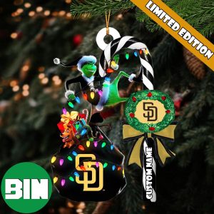 San Diego Padres MLB Custom Name Grinch Candy Cane Tree Decorations Xmas 2023 Gift Christmas Ornament