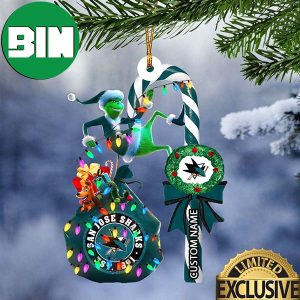 San Jose Sharks NHL Grinch Candy Cane Custom Name Xmas Gifts Christmas Tree Decorations Ornament