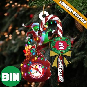 St Louis Cardinals MLB Custom Name Grinch Candy Cane Tree Decorations Xmas 2023 Gift Christmas Ornament