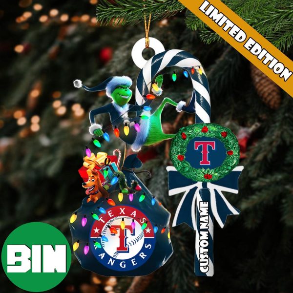 Texas Rangers MLB Custom Name Grinch Candy Cane Tree Decorations Xmas 2023 Gift Christmas Ornament