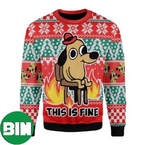 This Is Fine Funny Dog Meme Ugly Christmas Sweater For Men