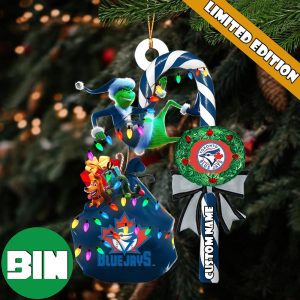 Toronto Blue Jays MLB Custom Name Grinch Candy Cane Tree Decorations Xmas 2023 Gift Christmas Ornament