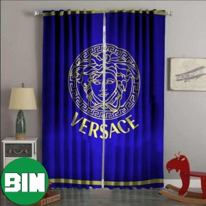Versace Blue Printed Premium Logo Fashion Luxury Brand Home Decor Window Curtain
