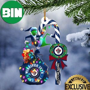 Winnipeg Jets NHL Grinch Candy Cane Custom Name Xmas Gifts Christmas Tree Decorations Ornament