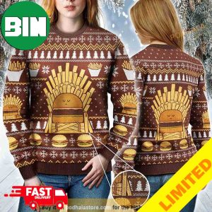 3D Game Of Fries Burger Lovers Funny Ugly Christmas Sweater