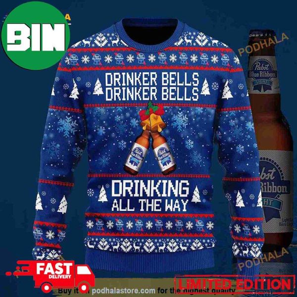 3D Pabst Blue Ribbon Drinker Bells Drinker Bells Drinking Funny Ugly Sweater