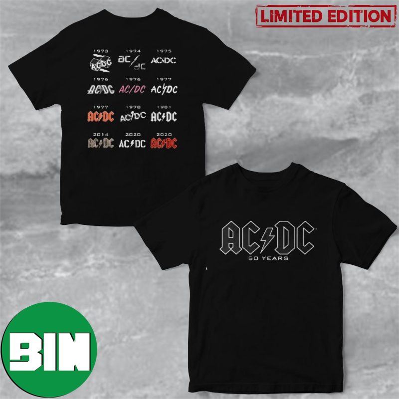 50 Years Of Logos AC DC Merch Store Two Sides T-Shirt - Binteez
