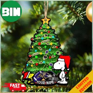 Baltimore Ravens Customized Your Name Snoopy And Peanut Ornament Christmas Gifts For NFL Fans