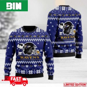 Baltimore Ravens Cute The Snoopy Show Football 2023 Christmas Gift Helmet Ugly Xmas Sweater