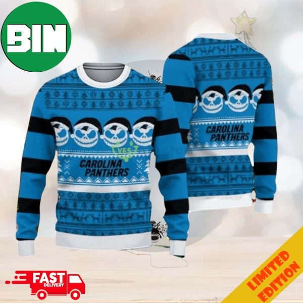 Carolina Panthers Jack Skellington Nightmare Before Christmas 2023 Holiday Gift Ugly Sweater