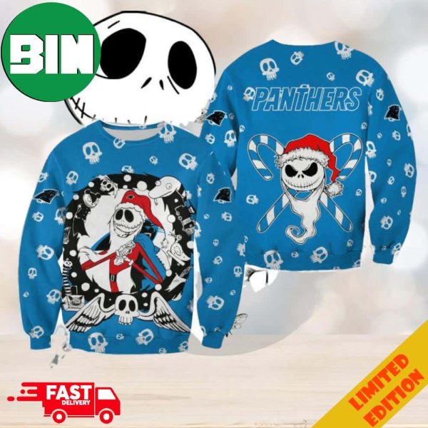 Carolina Panthers Jack Skellington Nightmare Before Christmas Holiday 2023 Ugly Sweater