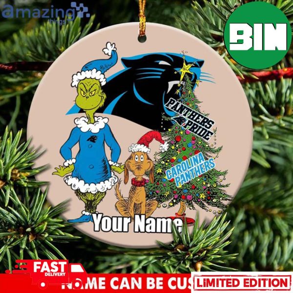 Carolina Panthers Logo NFL Ugly Grinch Christmas Ornament Custom Name