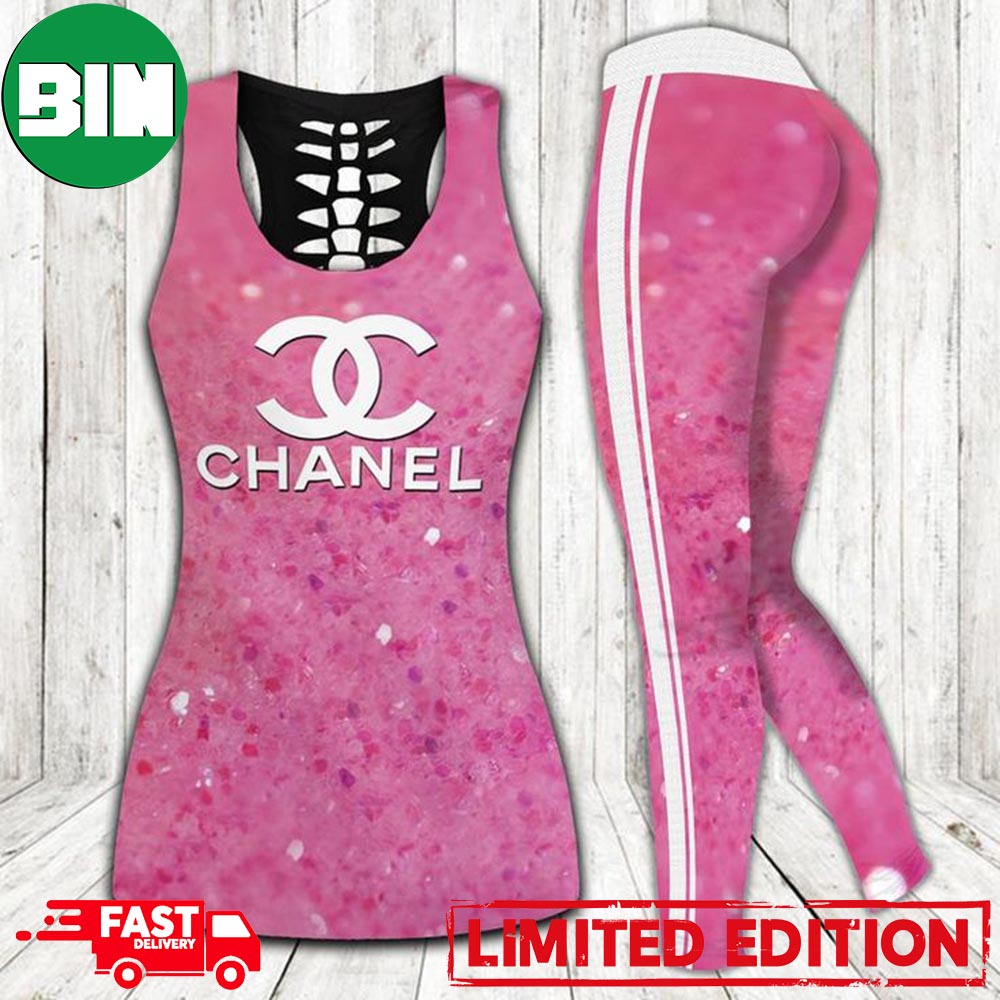 Chanel Pink Color Combo Tank Top And Leggings Luxury Brand For