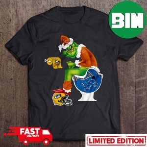 Chicago Bears Grinch Sitting On Detroit Lions Toilet And Step On Green Bay Packers Helmet Funny T-Shirt