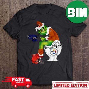 Cincinnati Bengals Grinch Sitting On Pittsburgh Steelers Toilet And Step On Cleveland Browns Helmet T-Shirt