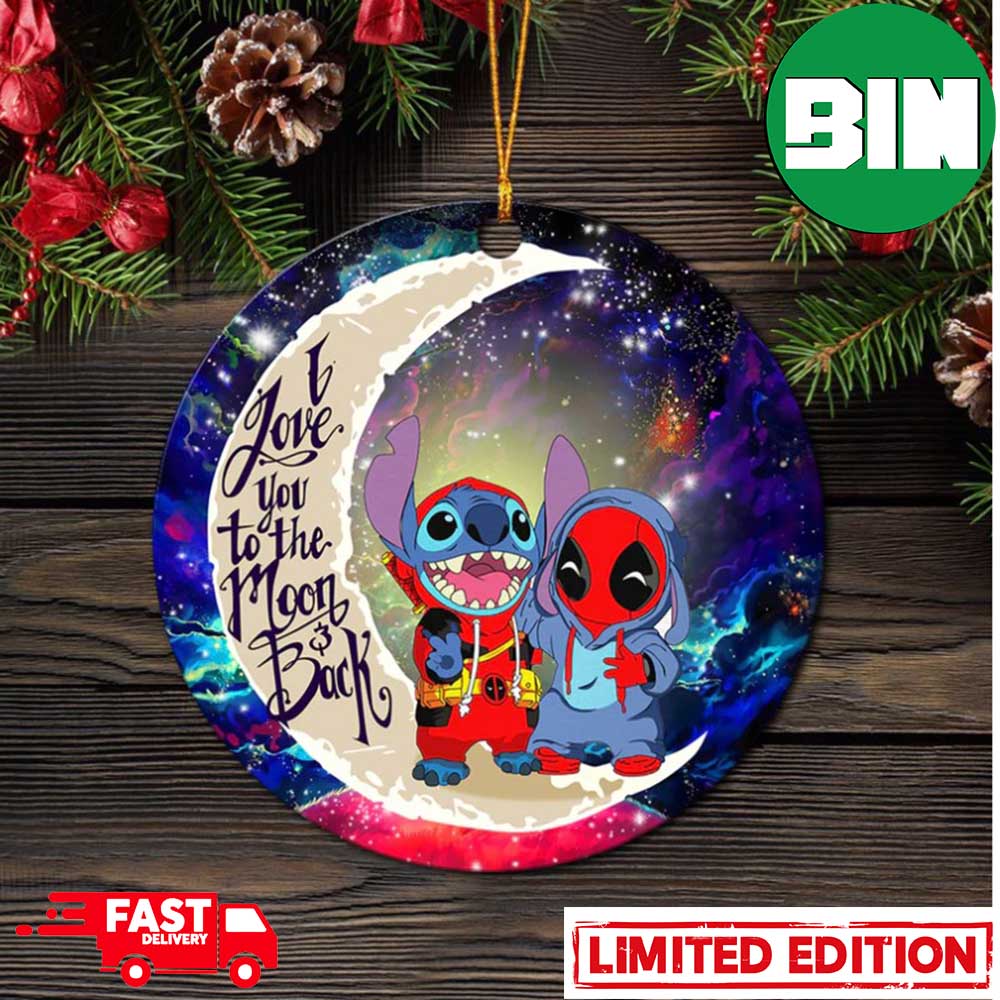 Cute Deadpool And Stitch Love You To The Moon Galaxy Perfect Gift For Holiday Ornament