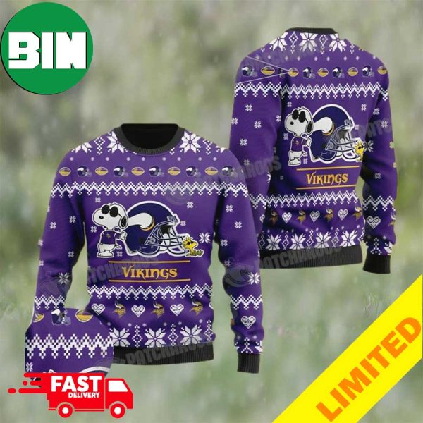 Cute The Snoopy Football Helmet 3D Minnesota Vikings Ugly Christmas Sweater For Fans