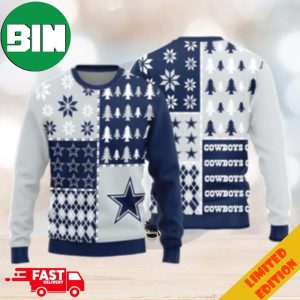 Dallas Cowboys Logo Christmas Pine Trees Pattern Ugly Christmas Sweater For Men And Women