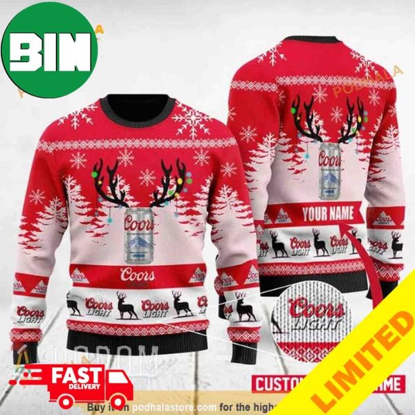 Deer Coors Light Xmas Funny 2023 Holiday Custom And Personalized Idea Christmas Ugly Sweater
