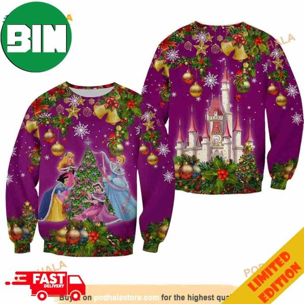 Disney Princesses Purple Rainbow Castle Disney 3D Ugly Sweater For Men And Women