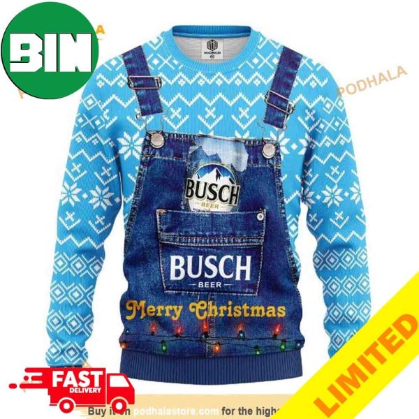 Drink Lover Merry Xmas Busch Beer Xmas Funny 2023 Holiday Custom And Personalized Idea Christmas Ugly Sweater