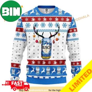 Drink Lover Merry Xmas Deer Busch Beer Xmas Funny 2023 Holiday Custom And Personalized Idea Christmas Ugly Sweater