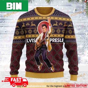 Elvis Presley King Of Rock Brown Love Christmas 3D Ugly Sweater