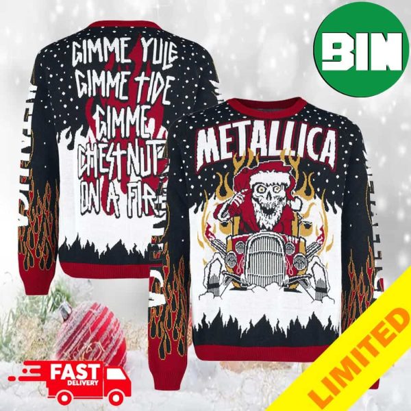 Gimme Yule Gimme Tide Chest Nuts On A Fire Metallica Merch Store 2023 Christmas Gift Holiday Ugly Sweater For Men And Women