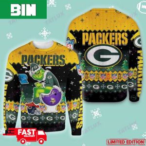 Green Bay Packers Grinch Toilet 3D Holiday 2023 Ugly Christmas Sweater