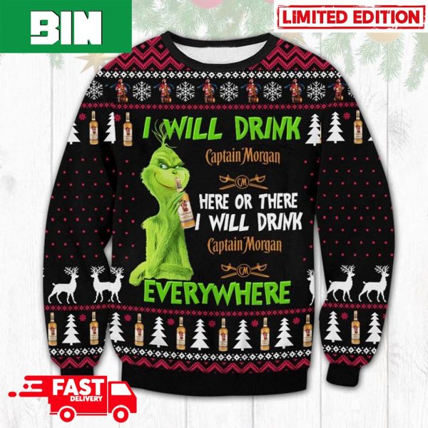 Grinch I Will Drink Captain Morgan Everywhere Ugly Christmas Sweater