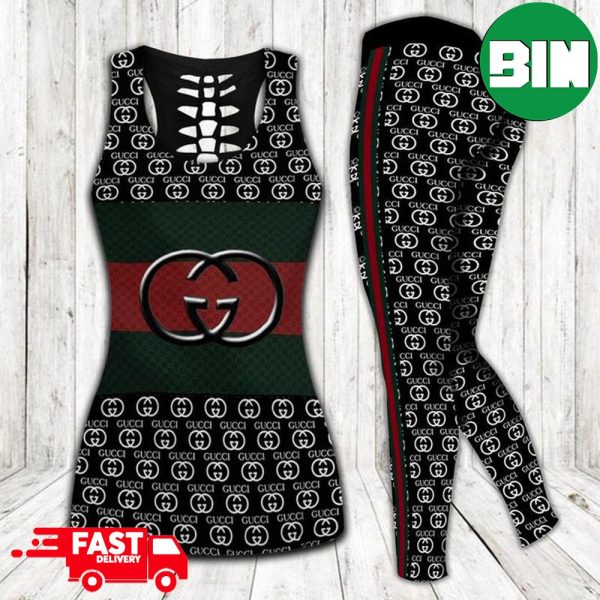 Gucci Black Stripe Tank Top And Leggings Luxury Brand Clothes For Women