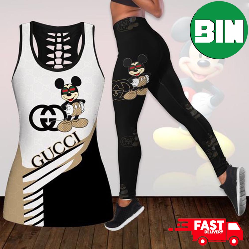 Gucci Mickey Mouse Tank Top And Leggings Luxury Brand Clothing Outfit Gym  For Women - Binteez