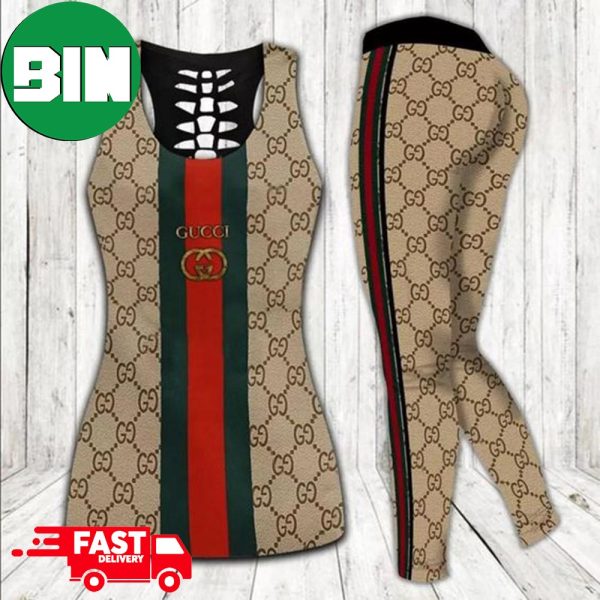Gucci Stripe Tank Top And Leggings Fashion Luxury Brand Clothing Gym For Women