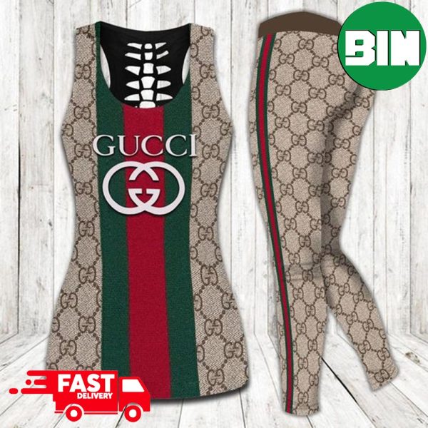 Gucci Stripe Tank Top And Leggings Luxury Brand Clothes Outfit Gym For Women