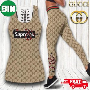 Gucci x Supreme Snake Beige Combo Tank Top And Leggings Luxury Brand For Women 2023 Trending