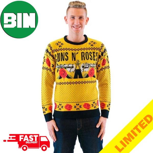 Guns N Roses Text And Logo Mustard Christmas 2023 Ugly Sweater