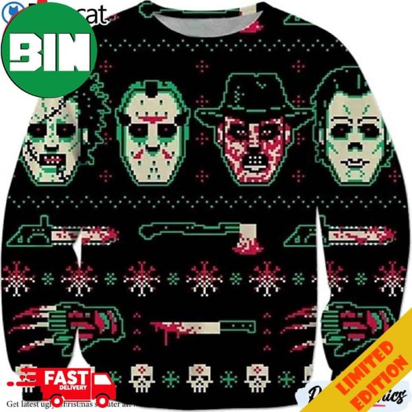 Horror Movies Characters Freddy Krueger Michael Myers Jason Voorhees Horror Ugly Christmas Sweater