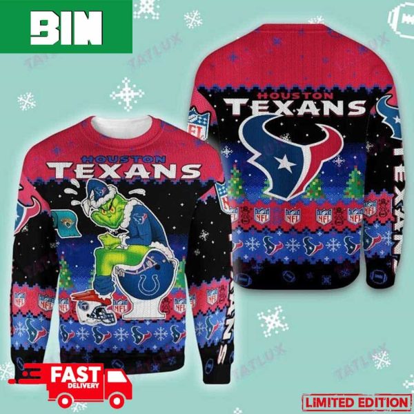 Houston Texans Grinch Toilet 3D Holiday 2023 Ugly Christmas Sweater