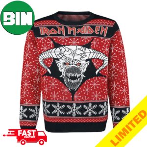 Iron Maiden Satan Face Christmas 2023 Snowflakes Pattern Ugly Sweater