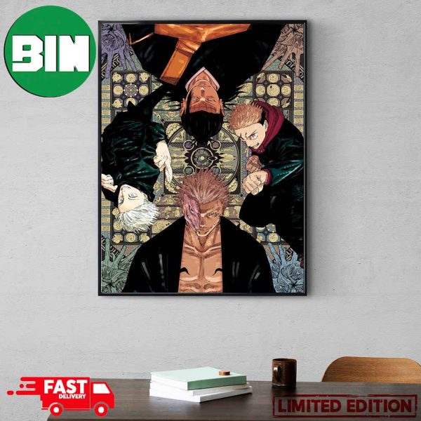 Itadori Yuji x Ryomen Sukuna x Gojo Satoru x Kenjaku Jujutsu Kaisen Mandala Style Poster Canvas