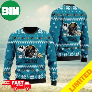 Jacksonville Jaguars Cute The Snoopy Show Football Helmet Christmas Ugly Sweater Gift 2023 Holiday