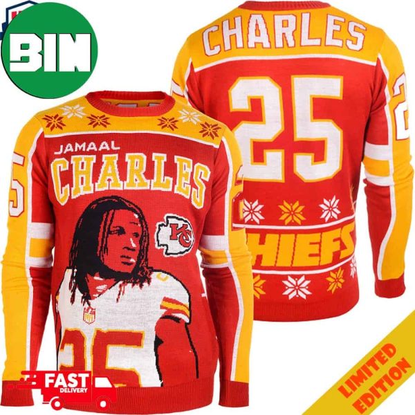 Jamaal Charles Number 25 Kansas City Chiefs NFL Player Christmas 2023 Ugly Sweater